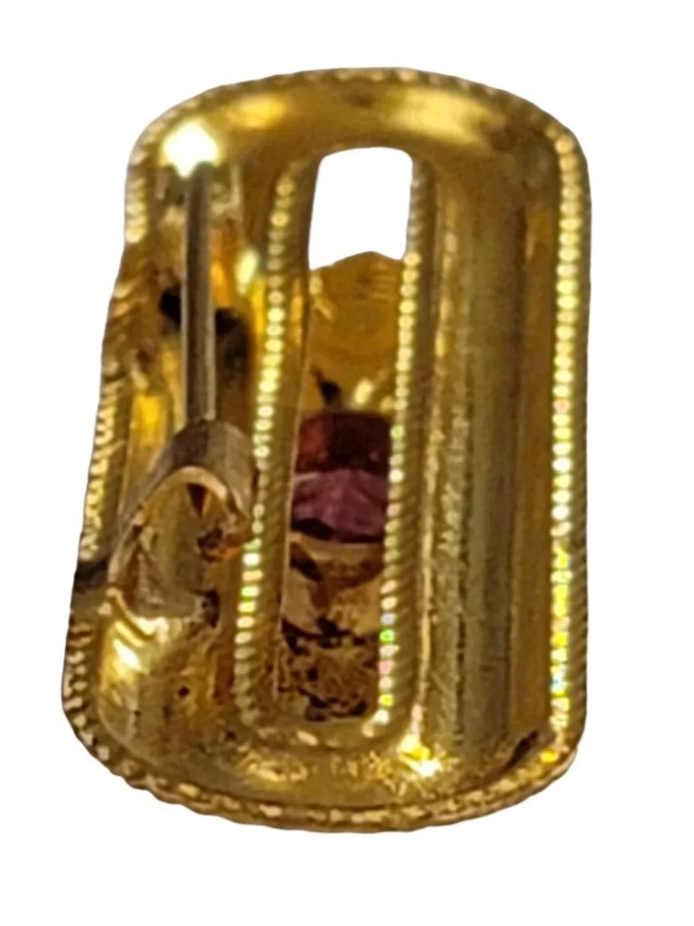 Czech Gold Tone Pink Rhinestone Leaf Bar Pin K969